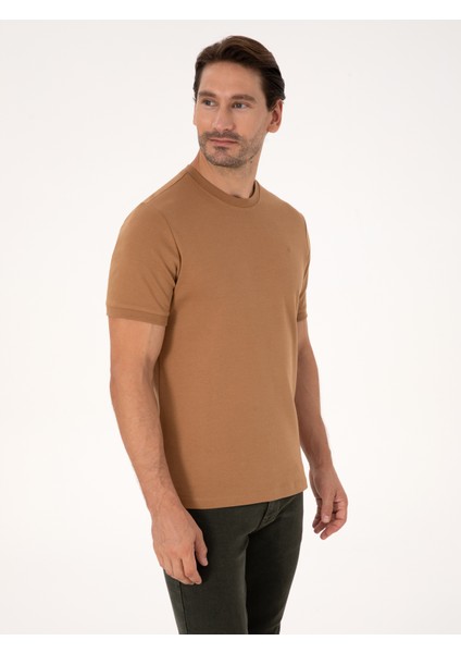 Erkek Kahverengi Regular Fit %100 Pamuk Bisiklet Yaka Basic T-shirt 50319801-VR153 modelleri