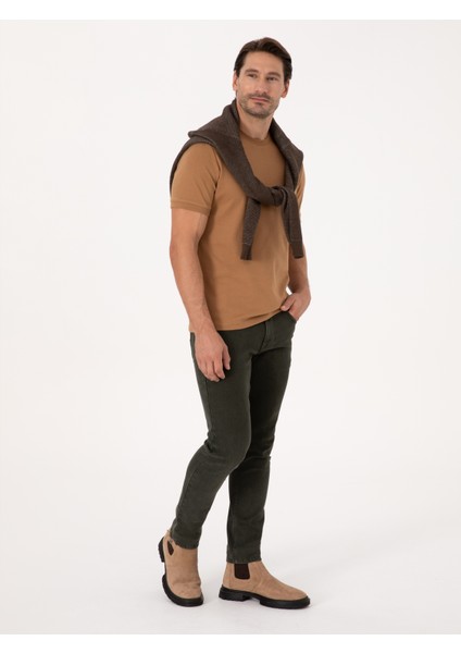 Erkek Kahverengi Regular Fit %100 Pamuk Bisiklet Yaka Basic T-shirt 50319801-VR153 fırsatları