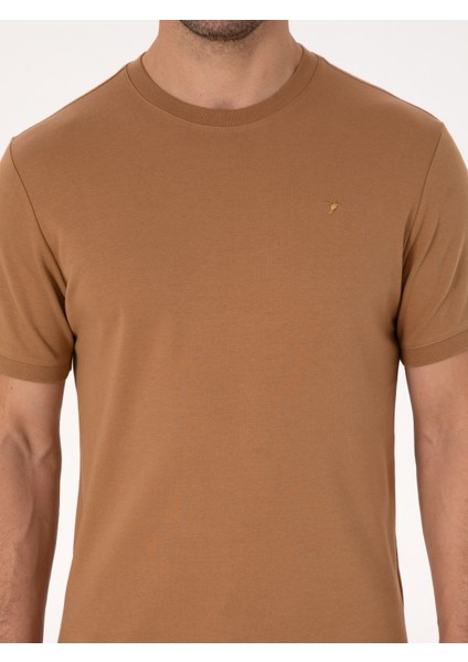 Erkek Kahverengi Regular Fit %100 Pamuk Bisiklet Yaka Basic T-shirt 50319801-VR153