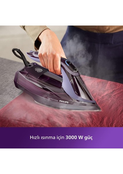 Azur Yenilendi, 8000 Serisi Azur Buharlı Ütü, Kumaşa Göre Otomatik Akıllı Buhar 3000W, Sıfır Yanık Riski + Tiftik Makinesi