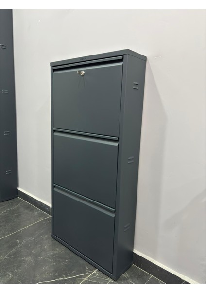 Metal Ayakkabılık 3 Lü Antrasit Kilitli Model