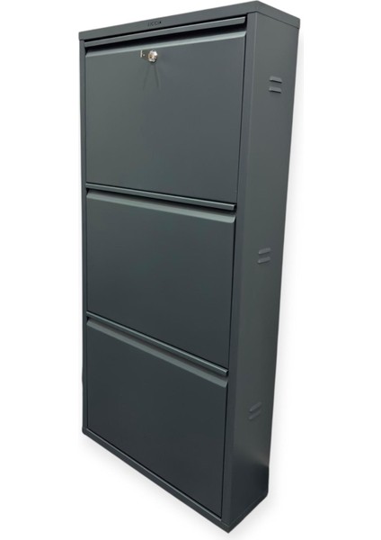 Metal Ayakkabılık 3 Lü Antrasit Kilitli Model