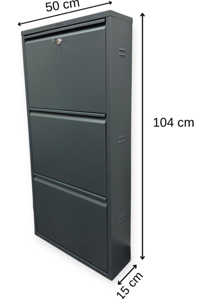 Metal Ayakkabılık 3 Lü Antrasit Kilitli Model
