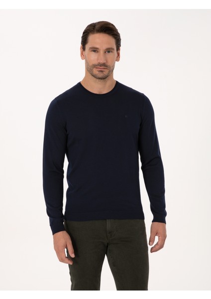 Erkek Lacivert Slim Fit Basic Kazak 50318854-VR033