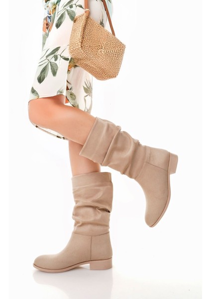 Plodi Premium Körüklü Bej Süet Çizme