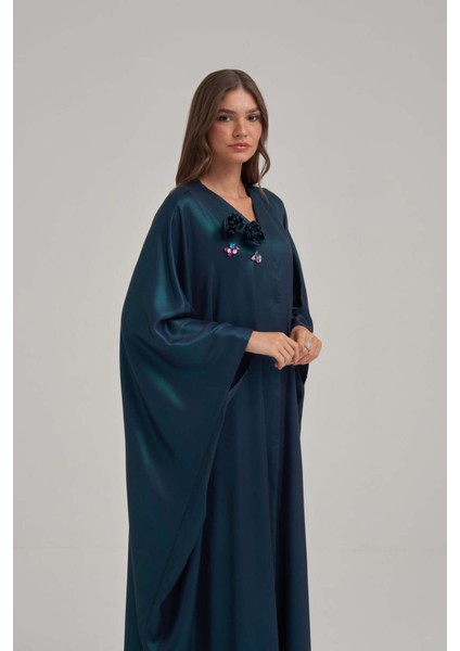 Işıltılı Gece Mavisi Çiçek Motifli Abaya fiyatları