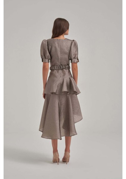 Balon Kol Katlı Jakar Kumaş Haki Elbise fırsatları