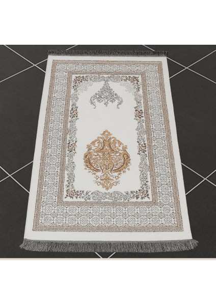 Kişiye Özel Nakış Işlemeli Çiçek Desenli Kendinden Saçaklı Beyaz Renk Hediyelik Seccade indirimleri