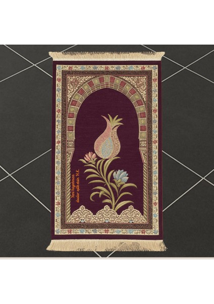 Kişiye Özel Nakış Işlemeli Lale Motifli Astarlı Saçaklı Mor Renk Hediyelik Seccade fiyatları