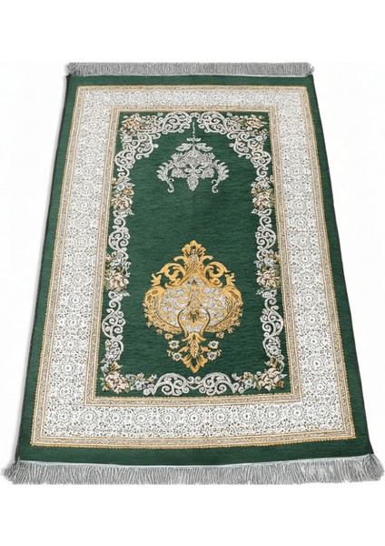 Kişiye Özel Nakış Işlemeli Çiçek Desenli Kendinden Saçaklı Yeşil Renk Hediyelik Seccade