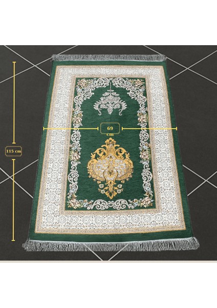 Kişiye Özel Nakış Işlemeli Çiçek Desenli Kendinden Saçaklı Yeşil Renk Hediyelik Seccade fırsatları