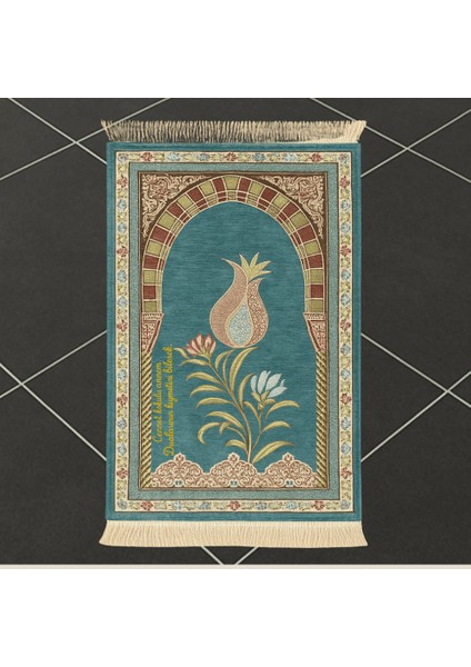 Kişiye Özel Nakış Işlemeli Lale Motifli Astarlı Saçaklı Yeşil Renk Hediyelik Seccade fiyatları