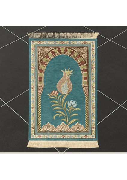 Kişiye Özel Nakış Işlemeli Lale Motifli Astarlı Saçaklı Yeşil Renk Hediyelik Seccade indirimleri