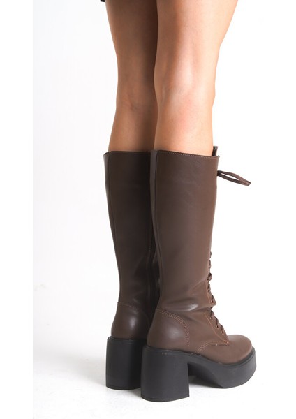 Guani Premium Kahverengi Kalın Yüksek Topuklu Çizme modelleri