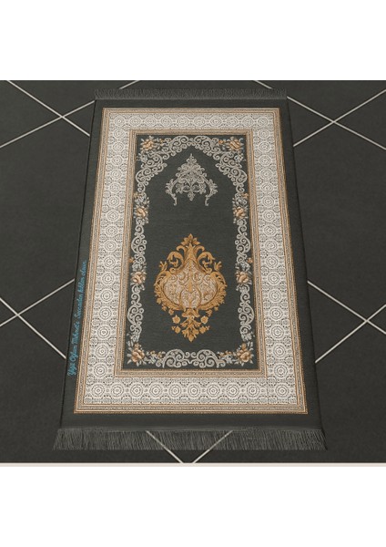 Kişiye Özel Nakış Işlemeli Çiçek Desenli Kendinden Saçaklı Gri Renk Hediyelik Seccade fiyatları