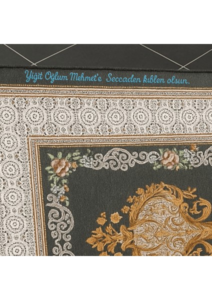 Kişiye Özel Nakış Işlemeli Çiçek Desenli Kendinden Saçaklı Gri Renk Hediyelik Seccade modelleri