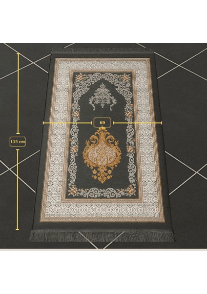 Kişiye Özel Nakış Işlemeli Çiçek Desenli Kendinden Saçaklı Gri Renk Hediyelik Seccade fırsatları