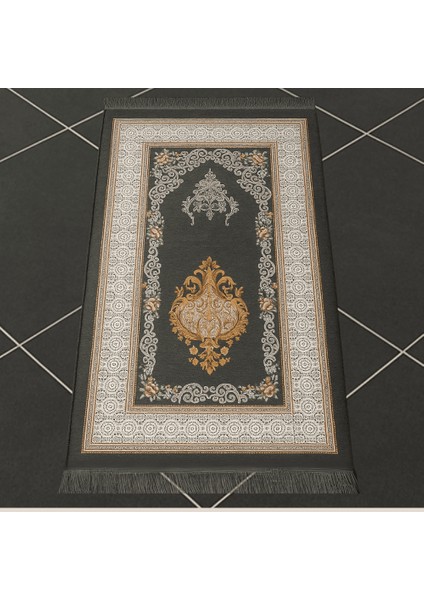 Kişiye Özel Nakış Işlemeli Çiçek Desenli Kendinden Saçaklı Gri Renk Hediyelik Seccade indirimleri