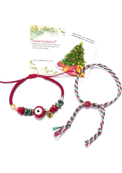 Yılbaşı Marteniçka ve Mercan Jasper Hematit Doğaltaşlı Cam Nazar Boncuklu Bileklik fiyatları
