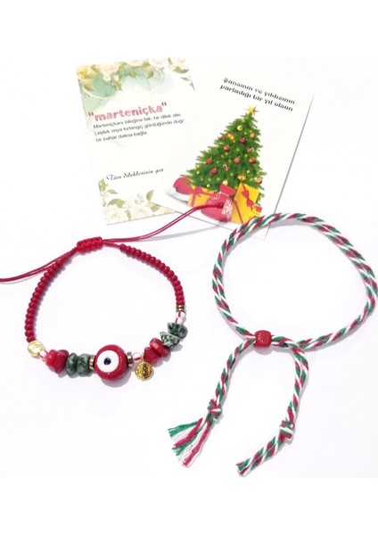 Yılbaşı Marteniçka ve Mercan Jasper Hematit Doğaltaşlı Cam Nazar Boncuklu Bileklik modelleri