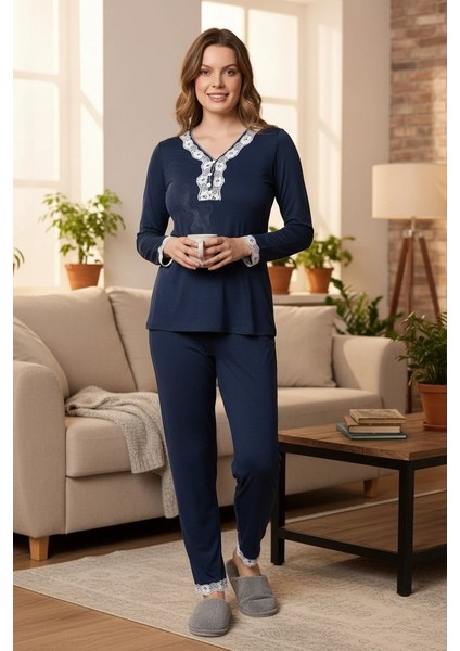 Dantel Detaylı Bambu Kumaş Kadın Pijama Takımı