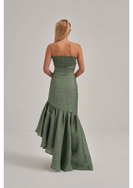 Straplez Çapraz Detaylı Haki Elbise modelleri