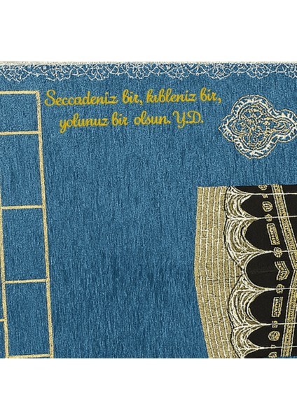 Kişiye Özel Nakış Işlemeli Kabe Motifli Saçaklı Mavi Renk Hediyelik Seccade modelleri