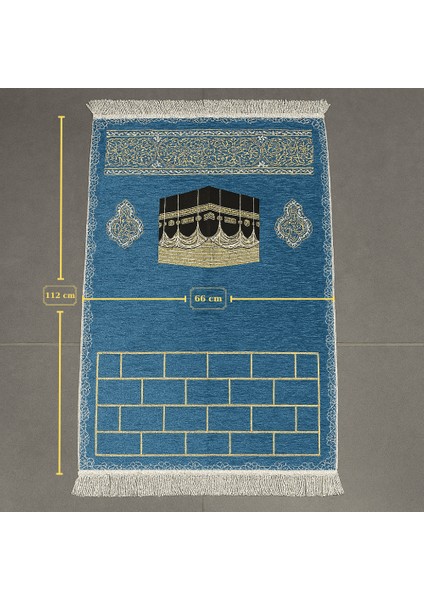 Kişiye Özel Nakış Işlemeli Kabe Motifli Saçaklı Mavi Renk Hediyelik Seccade fırsatları