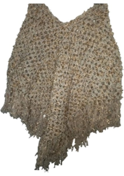 El Örgüsü Etnik Otantik Bej Kırçıllı Simli Panço