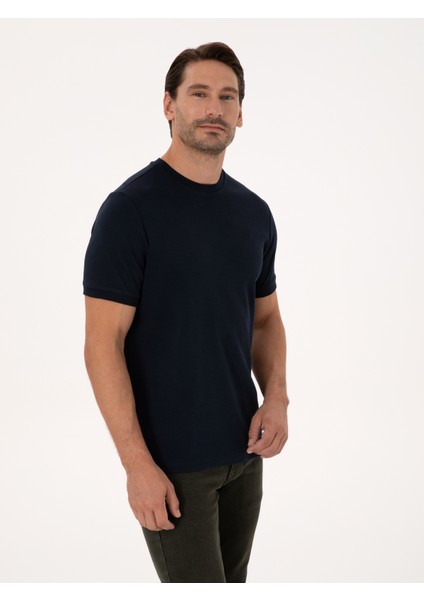 Erkek Lacivert Regular Fit %100 Pamuk Bisiklet Yaka Basic T-shirt 50319801-VR033