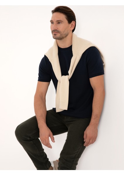 Erkek Lacivert Regular Fit %100 Pamuk Bisiklet Yaka Basic T-shirt 50319801-VR033 modelleri