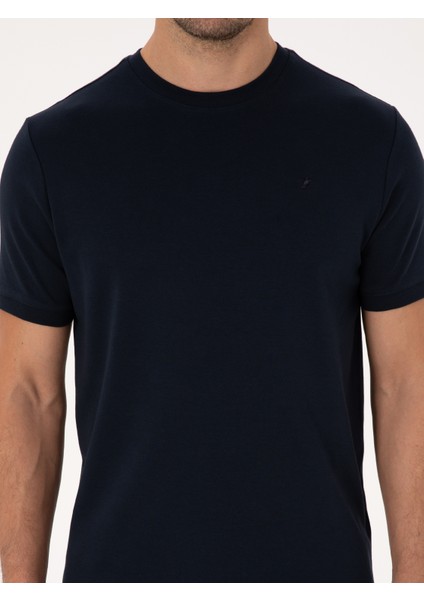 Erkek Lacivert Regular Fit %100 Pamuk Bisiklet Yaka Basic T-shirt 50319801-VR033