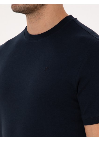 Erkek Lacivert Regular Fit %100 Pamuk Bisiklet Yaka Basic T-shirt 50319801-VR033