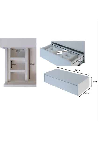 Makyaj Masası Dresuar Mdf Çekmeceli Duvara Montajlı Dolap 80CM