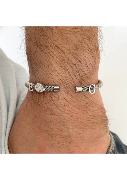 Gümüş Harf ve Bulut Logolu Beyaz Çelik Bileklik fiyatları