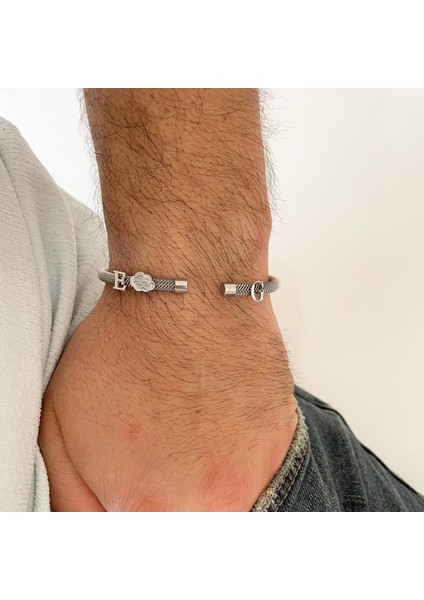 Gümüş Harf ve Bulut Logolu Beyaz Çelik Bileklik modelleri