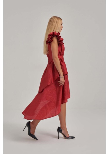 Askısı Büzgü Detaylı Gold Düğmeli Katlı Elbise modelleri