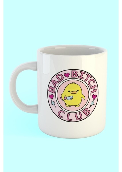 Bad Bitch Club Baskılı Kahve Kupası-Beyaz Porselen Hediyelik