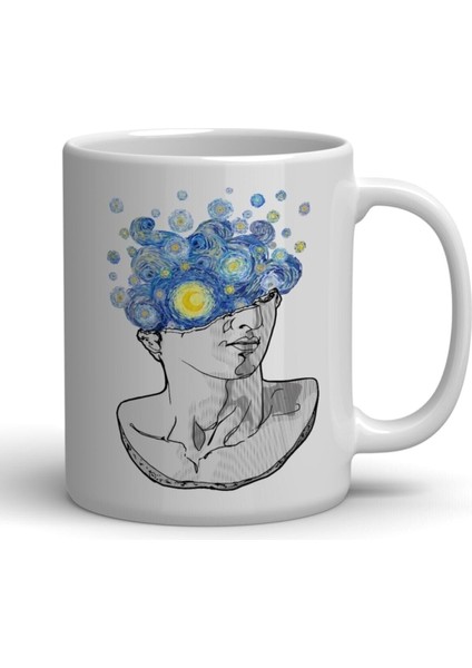 Yıldızlı Gece Sürreal Heykel Baskılı Kupa Bardak