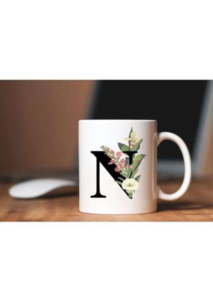 N Harfi Baskılı Porselen Kahve Kupası Hediyelik Eşya Hediyelik Kupa