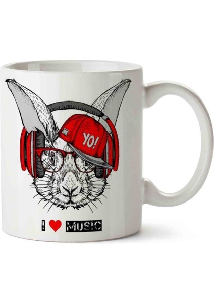 Müzik Dinleyen Tavşan Music Rabbit Porselen Kupa Bardak