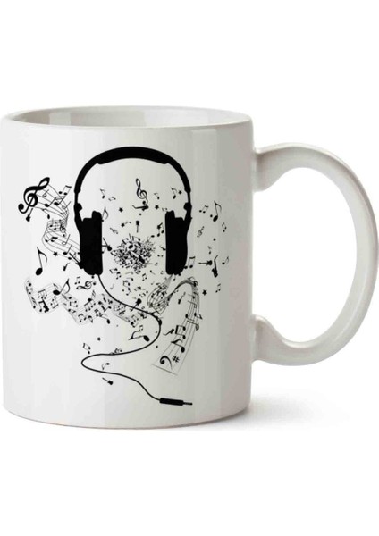Music Müzik Headphones And Music Notes Porselen Kupa Bardak