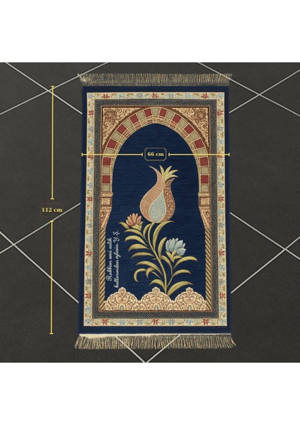 Kişiye Özel Nakış Işlemeli Lale Motifli Astarlı Saçaklı Lacivert Renk Hediyelik Seccade fırsatları