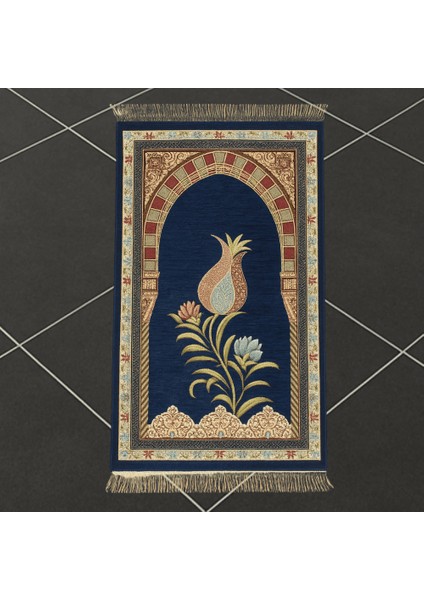 Kişiye Özel Nakış Işlemeli Lale Motifli Astarlı Saçaklı Lacivert Renk Hediyelik Seccade indirimleri