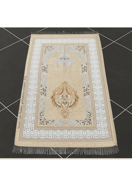 Kişiye Özel Nakış Işlemeli Çiçek Desenli Kendinden Saçaklı Krem Rengi Hediyelik Seccade fiyatları