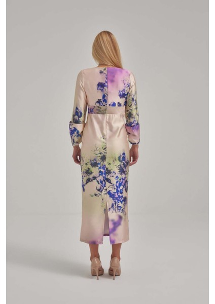 Özel Mor Desen Saten Midi Elbise fırsatları