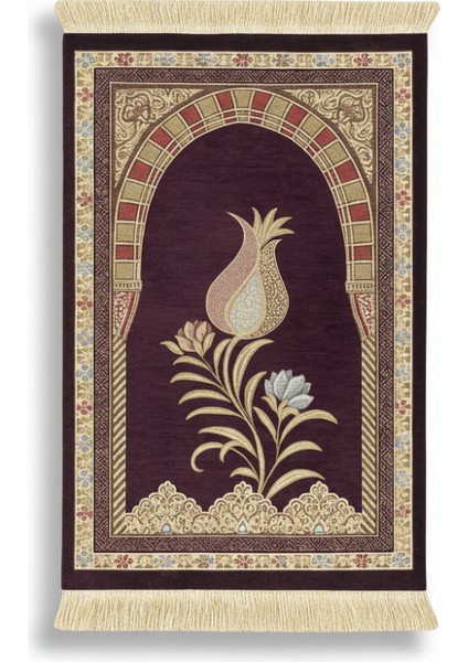 Kişiye Özel Nakış Işlemeli Lale Motifli Astarlı Saçaklı Kırmızı Renk Hediyelik Seccade