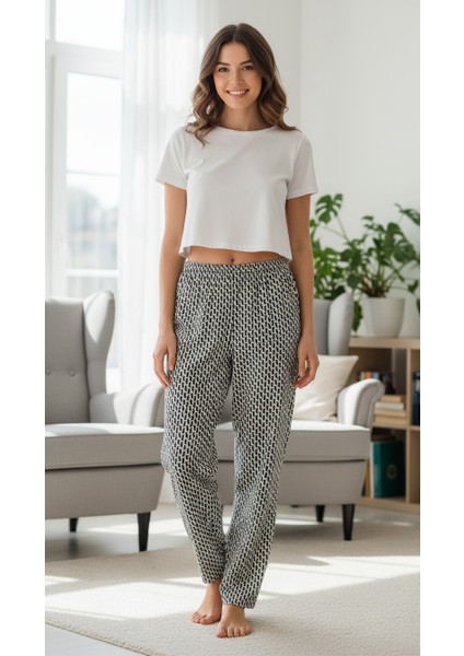 Kendinden Desenli Süet Kadın Pijama Altı