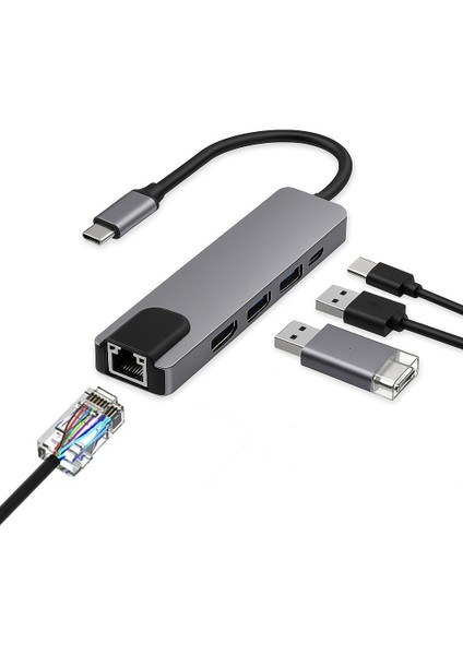 USB C 5in1 Çoklayıcı Adaptör – 4K Hdmı, Gigabit Lan, Usb-C Pd, 2× USB 3.0 Portlu Type-C Hub | Laptop, MacBook ve Chromebook ile Uyumlu Bağlantı Genişletici Dönüştürücü | ZR34