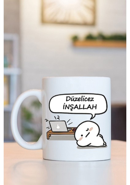 Düzelicez Inşallah Baskılı Kupa Bardak (Turuncu)